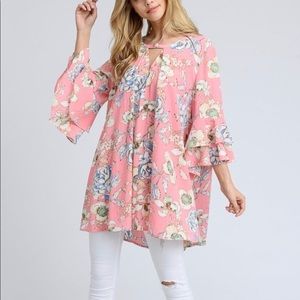 Jodifl floral print tunic swing top flutter sleeve nwt size small